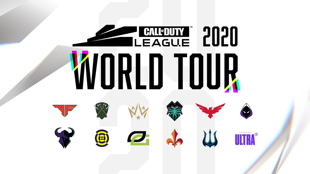Banner untuk Call of Duty 2020 World Tour, dengan dominasi warna putih.